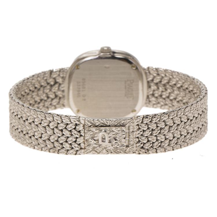Pre Owned Piaget Diamond Sapphire Studded 18K White Gold Mesh Bracelet Vintage Women's Wristwatch 22MM