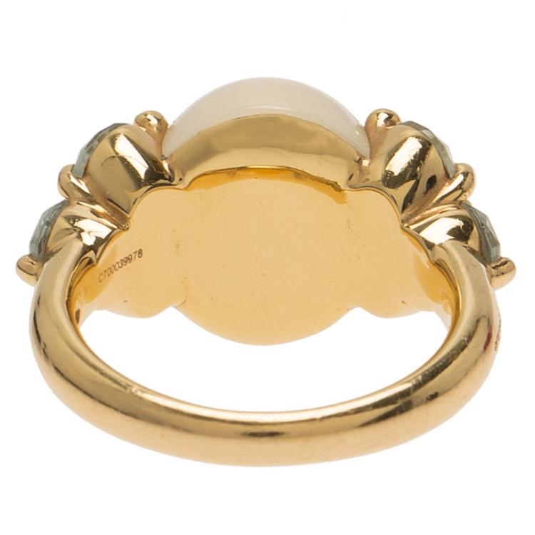 Pre Owned Pomellato Luna Moonstone and Aquamarine Rose Gold Ring Size 52