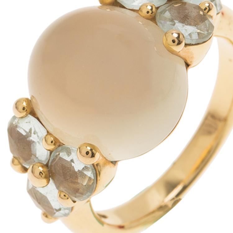 Pre Owned Pomellato Luna Moonstone and Aquamarine Rose Gold Ring Size 52