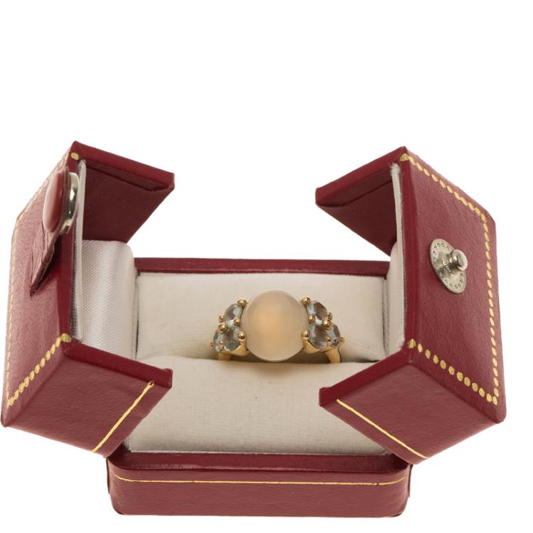 Pre Owned Pomellato Luna Moonstone and Aquamarine Rose Gold Ring Size 52