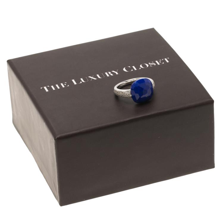 Pre Owned Pomellato Capri Diamond & Lapis Lazuli White Gold Ring Size 52.5