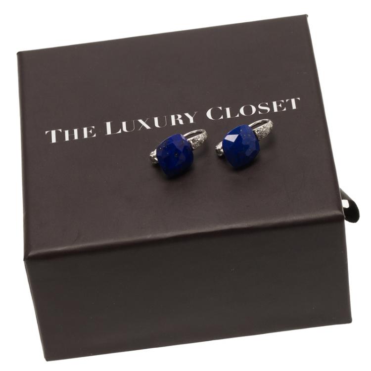 Pre Owned Pomellato Capri Diamond & Lapis Lazuli White Gold Drop Earrings
