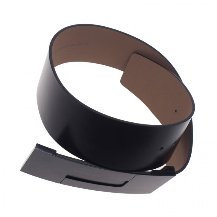 Pre Owned Porsche Design Black Leather Black Logo Waist Belt 80CM