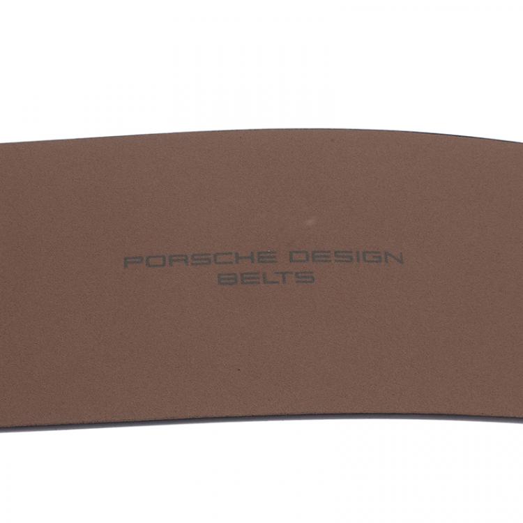 Pre Owned Porsche Design Black Leather Black Logo Waist Belt 80CM