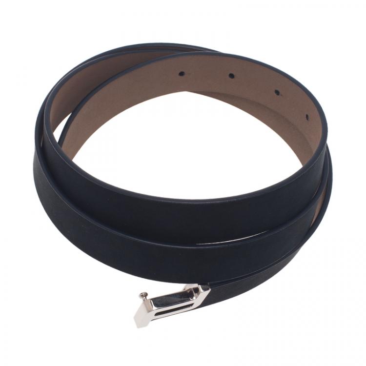 Pre Owned Porsche Design Dark Grey Leather Silver Logo Skinny Belt 95CM