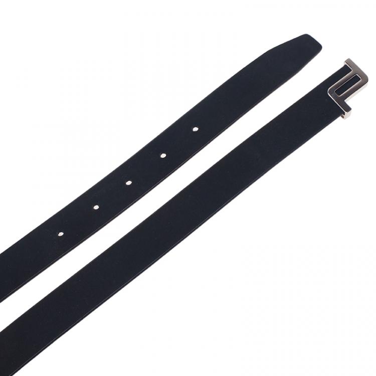 Pre Owned Porsche Design Dark Grey Leather Silver Logo Skinny Belt 95CM