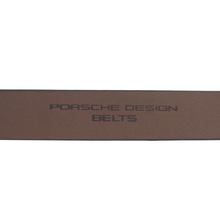 Pre Owned Porsche Design Dark Grey Leather Silver Logo Skinny Belt 95CM
