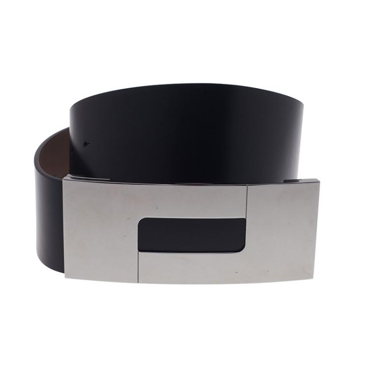 Pre Owned Porsche Design Black Leather Silver Logo Waist Belt 80CM