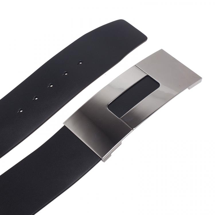 Pre Owned Porsche Design Black Leather Silver Logo Waist Belt 80CM