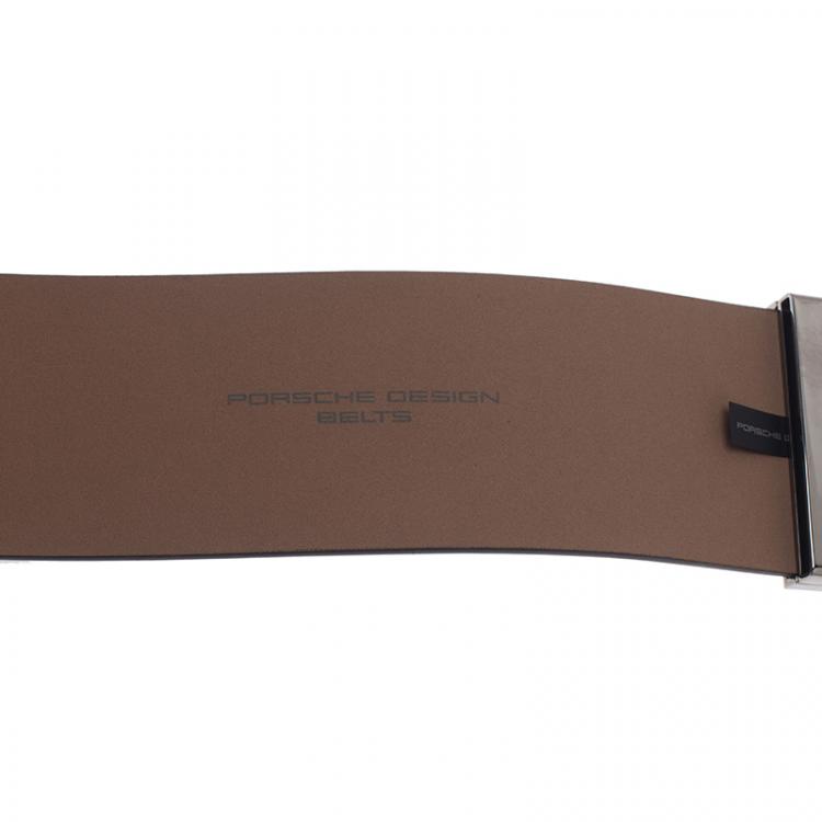 Pre Owned Porsche Design Black Leather Silver Logo Waist Belt 80CM