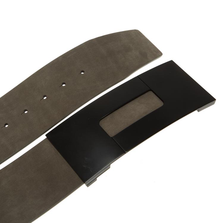 مملوكة مسبقًا Porsche Design Grey Suede Black Logo Waist Belt 80CM
