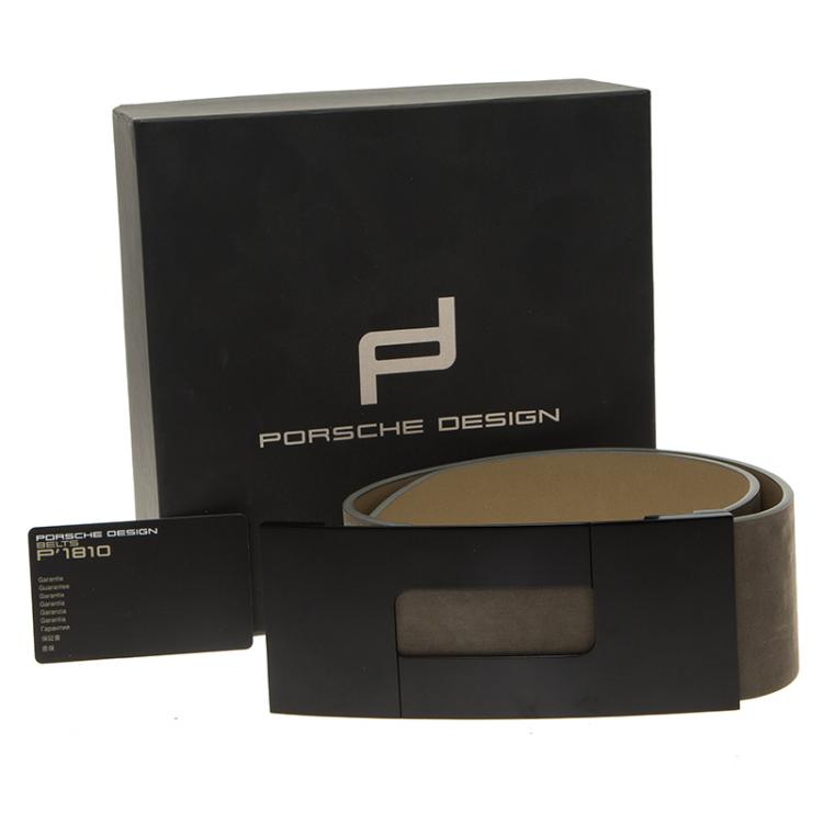مملوكة مسبقًا Porsche Design Grey Suede Black Logo Waist Belt 80CM