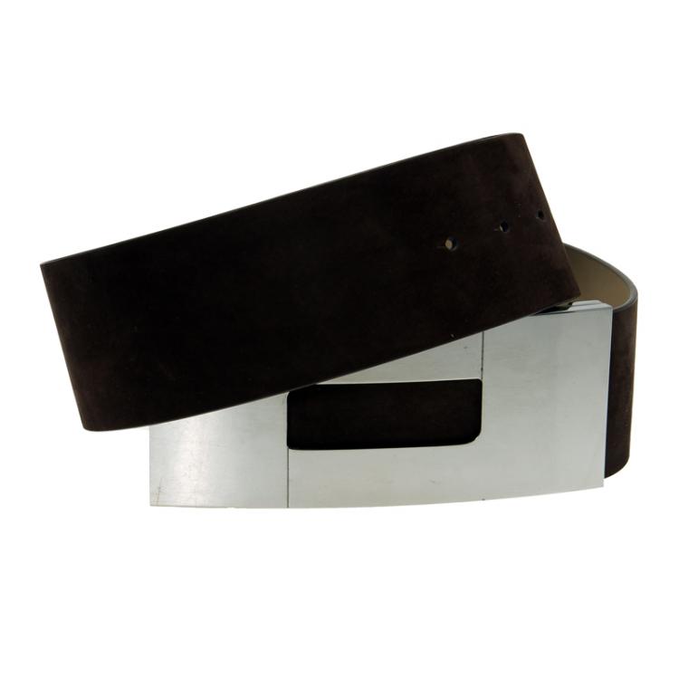 Pre Owned Porsche Design Brown Suede Logo Waist Belt 80 CM