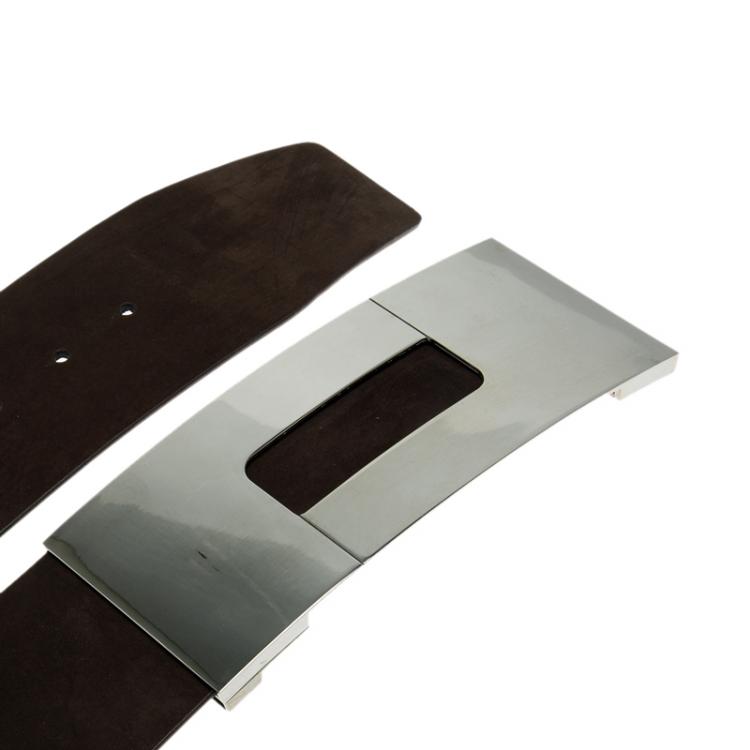 Pre Owned Porsche Design Brown Suede Logo Waist Belt 80 CM