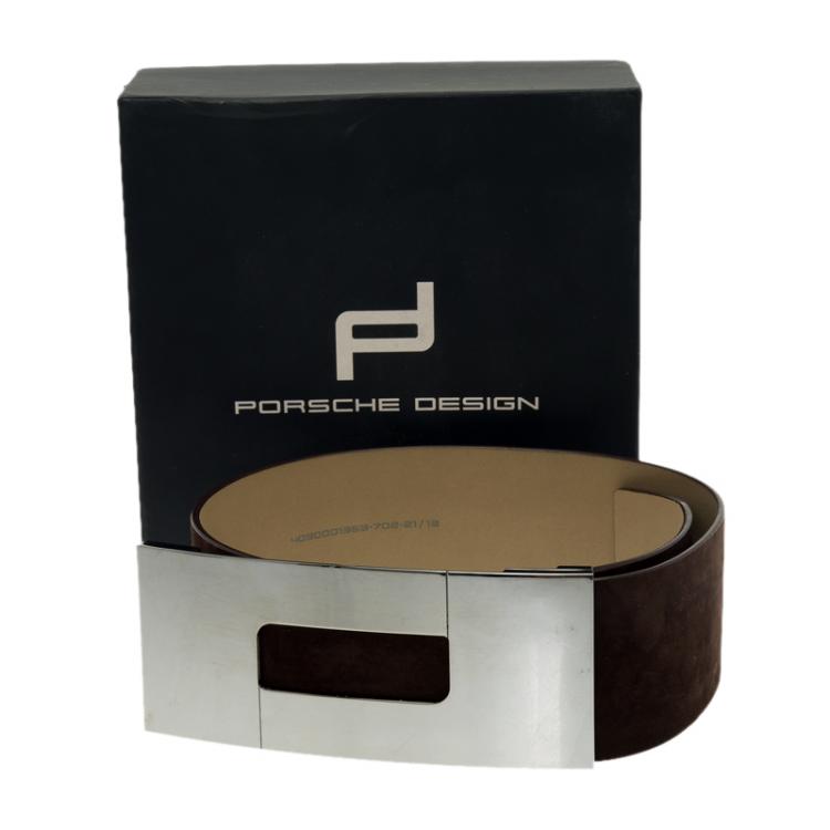 Pre Owned Porsche Design Brown Suede Logo Waist Belt 80 CM