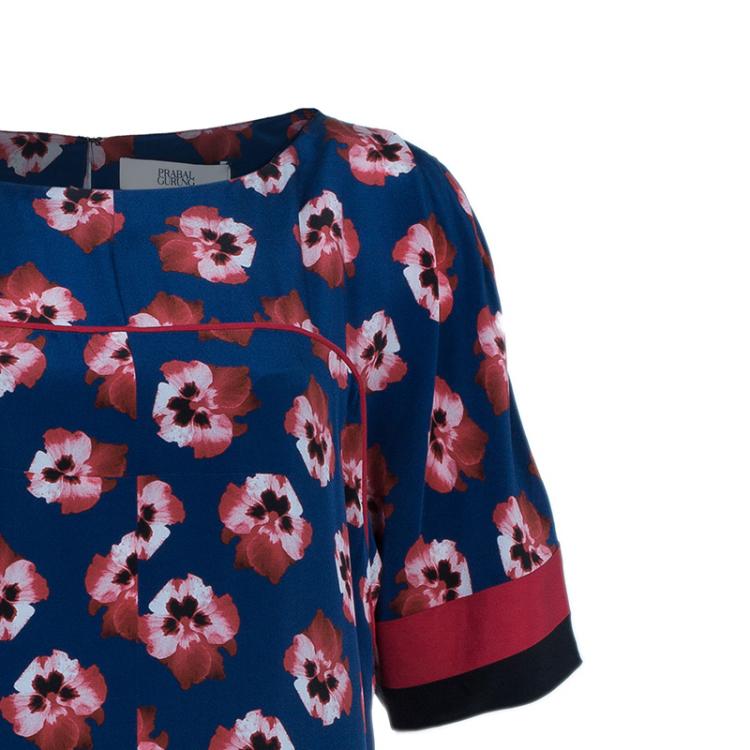 Pre Owned Prabal Gurung Printed Silk Dress L