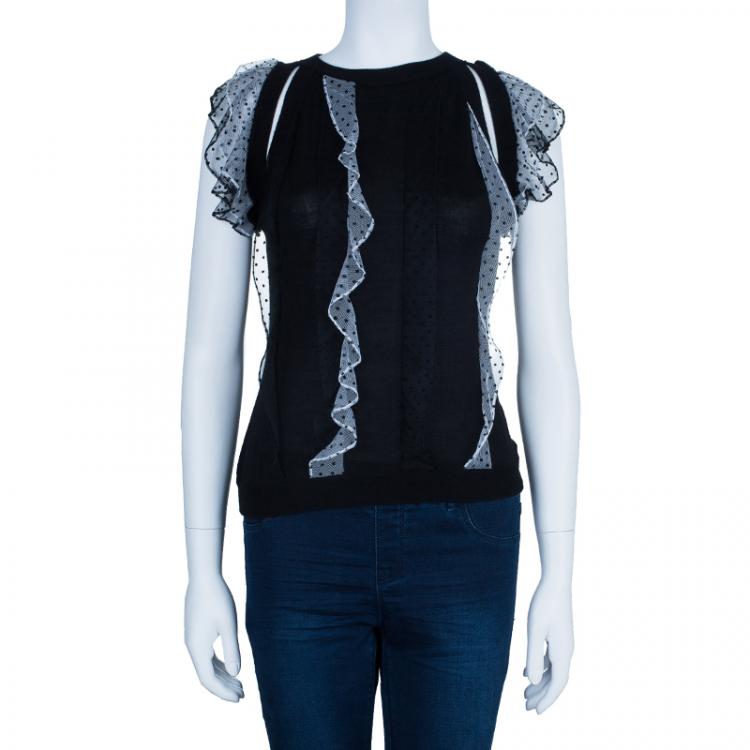 Pre Owned Prabal Gurung Polka Ruffle Chiffon Knit Top M