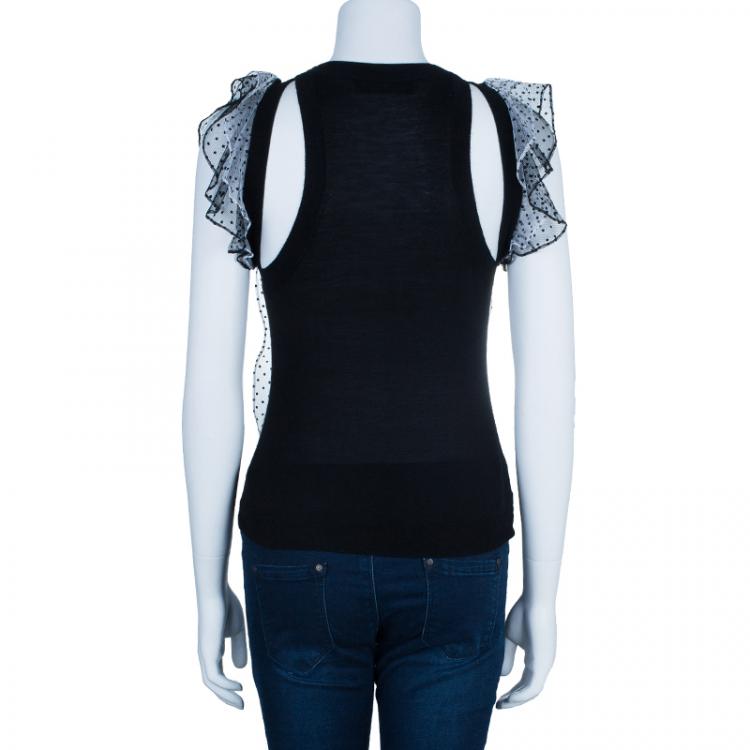 Pre Owned Prabal Gurung Polka Ruffle Chiffon Knit Top M