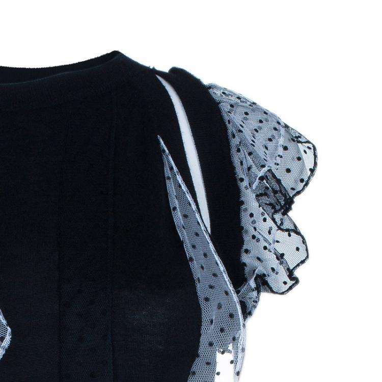 Pre Owned Prabal Gurung Polka Ruffle Chiffon Knit Top M