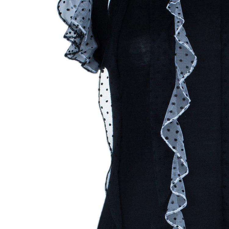 Pre Owned Prabal Gurung Polka Ruffle Chiffon Knit Top M