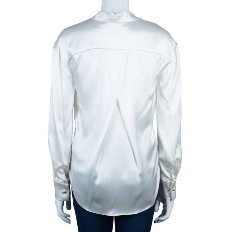 Pre Owned Prabal Gurung White Satin Long Sleeve Wrap Top M