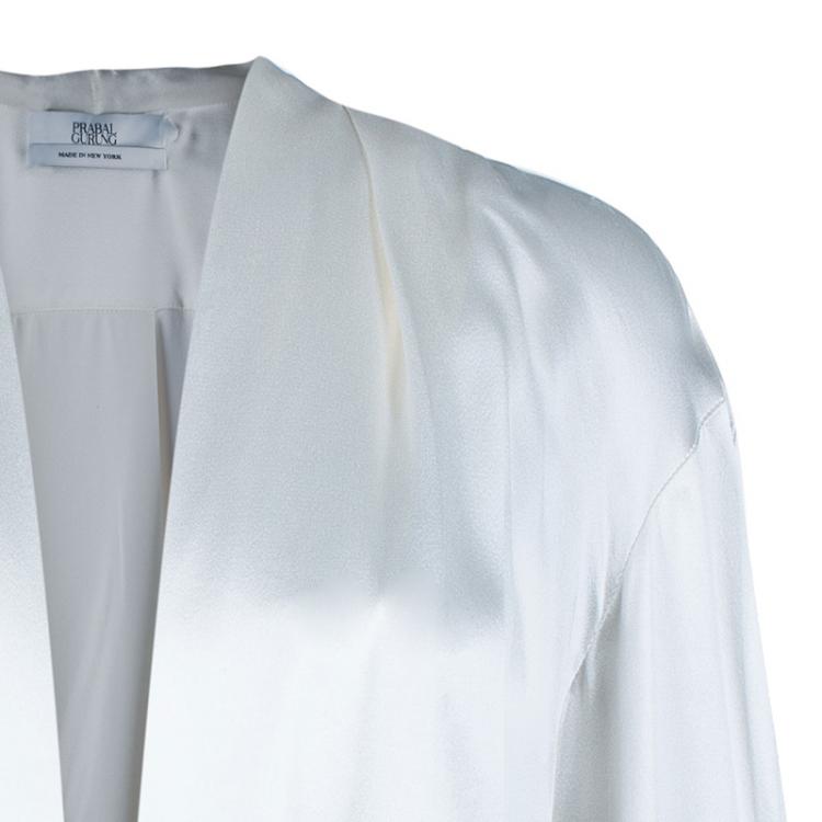 Pre Owned Prabal Gurung White Satin Long Sleeve Wrap Top M