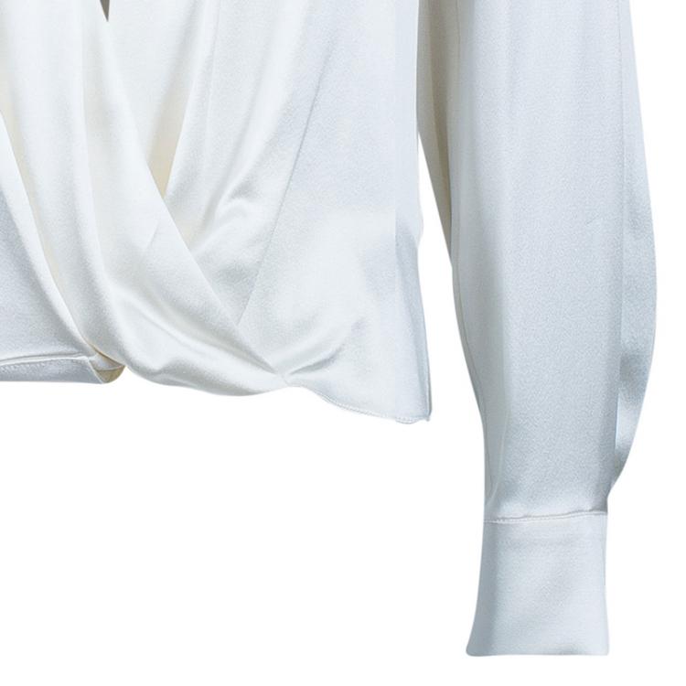 Pre Owned Prabal Gurung White Satin Long Sleeve Wrap Top M