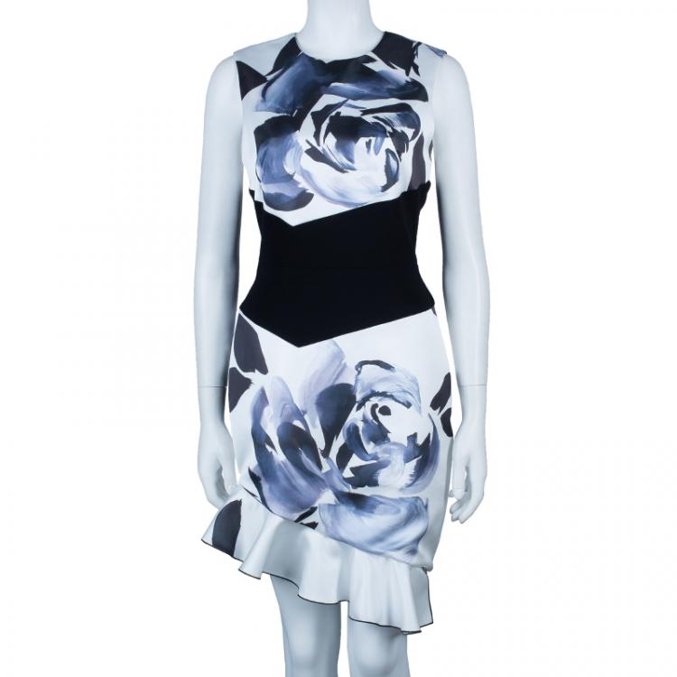 Pre Owned Prabal Gurung Rose Print Asymmetric Sleeveless Dress M