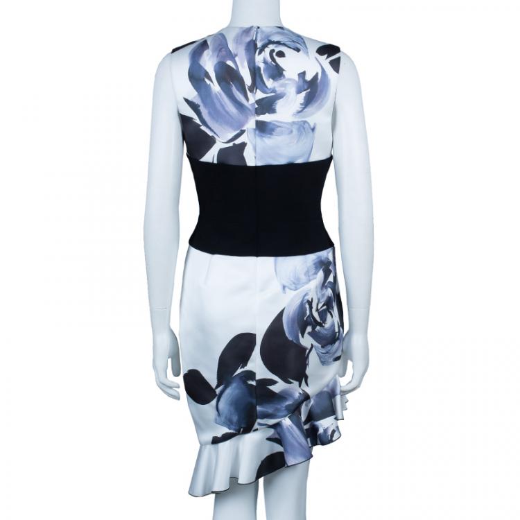 Pre Owned Prabal Gurung Rose Print Asymmetric Sleeveless Dress M