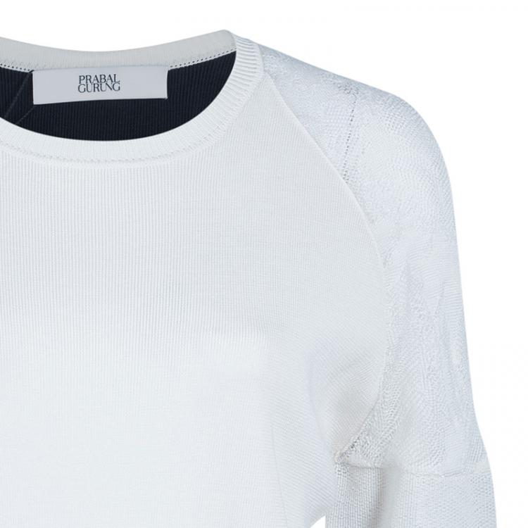 Pre Owned Prabal Gurung Monochrome Lace Top S