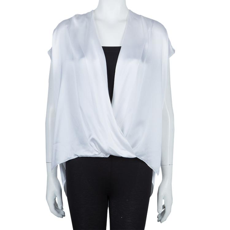 Pre Owned Prabal Gurung White Draped Front High Low Hem Silk Blouse L