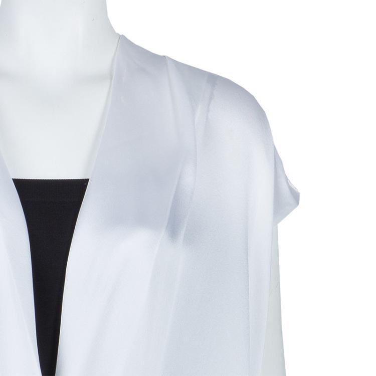 Pre Owned Prabal Gurung White Draped Front High Low Hem Silk Blouse L