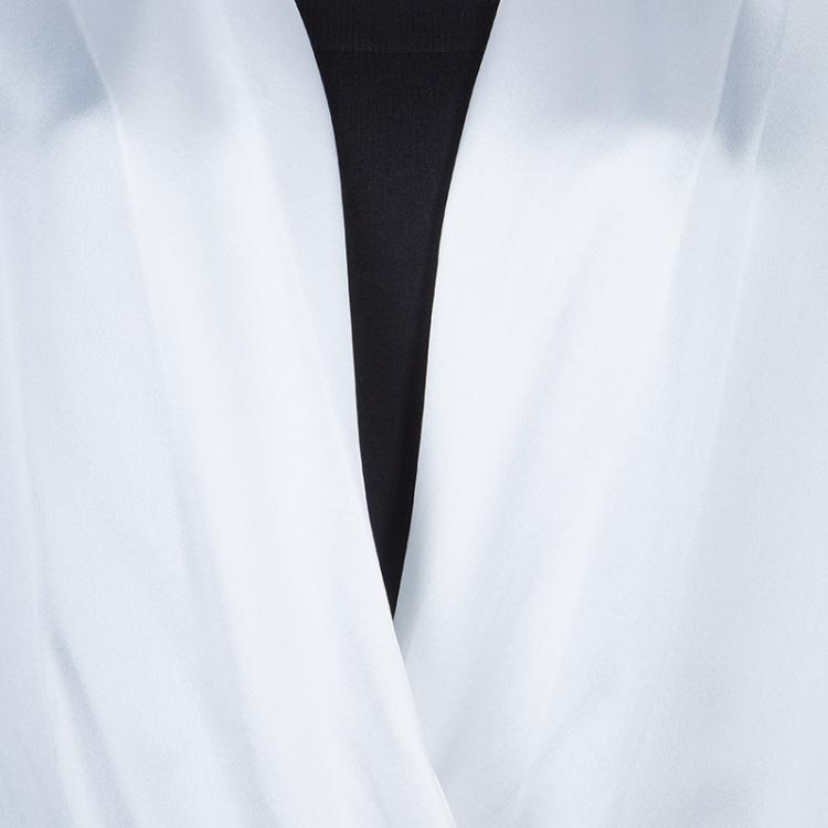 Pre Owned Prabal Gurung White Draped Front High Low Hem Silk Blouse L