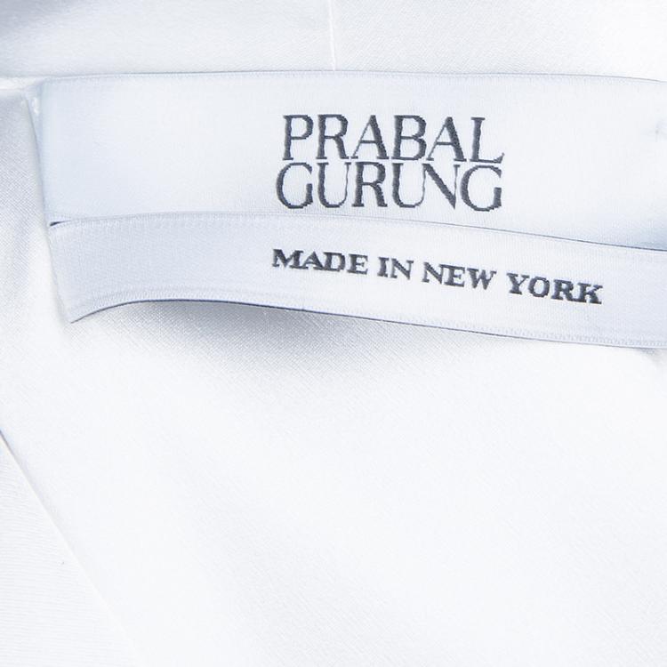 Pre Owned Prabal Gurung White Draped Front High Low Hem Silk Blouse L
