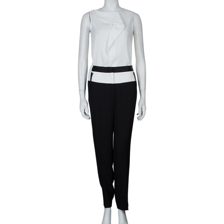 Pre Owned Prabal Gurung Monochrome Leather Trim Detail Trousers M