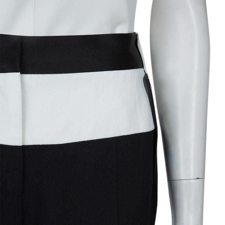 Pre Owned Prabal Gurung Monochrome Leather Trim Detail Trousers M