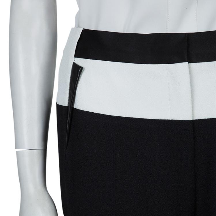 Pre Owned Prabal Gurung Monochrome Leather Trim Detail Trousers M