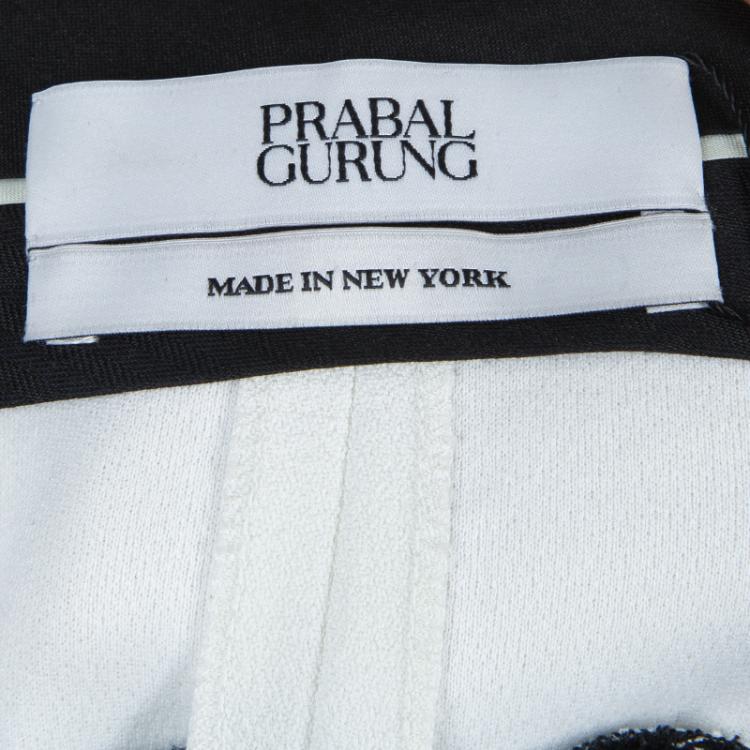 Pre Owned Prabal Gurung Monochrome Leather Trim Detail Trousers M