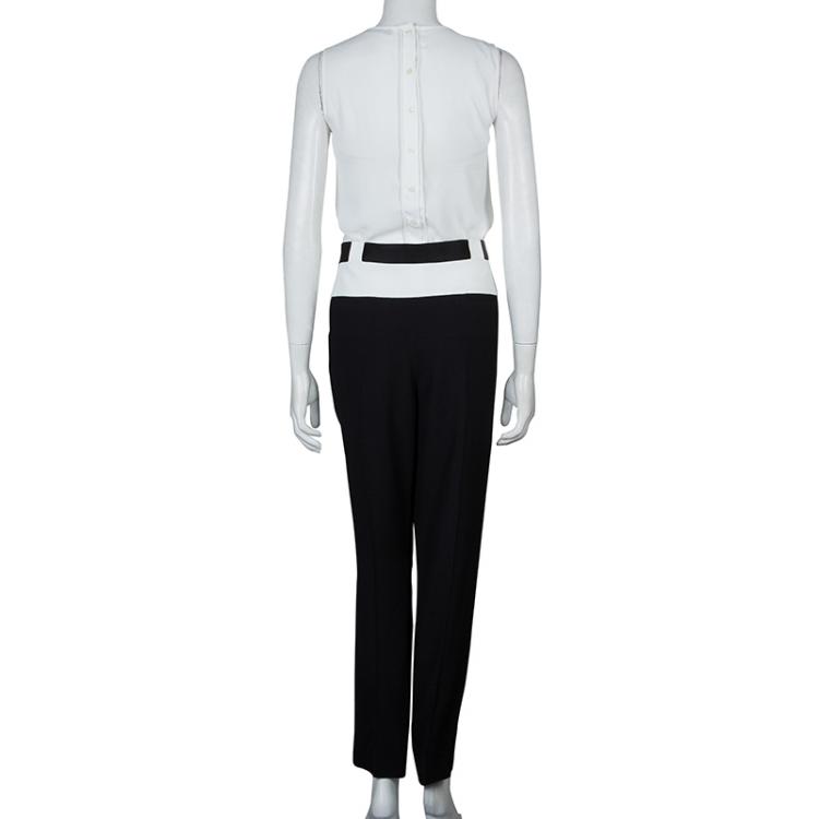Pre Owned Prabal Gurung Monochrome Leather Trim Detail Trousers S