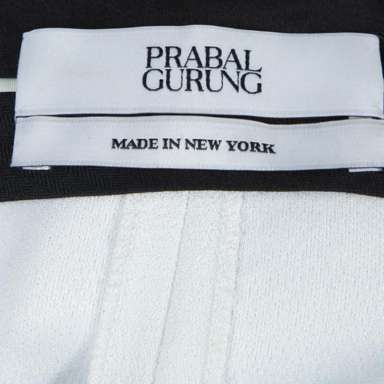 Pre Owned Prabal Gurung Monochrome Leather Trim Detail Trousers S