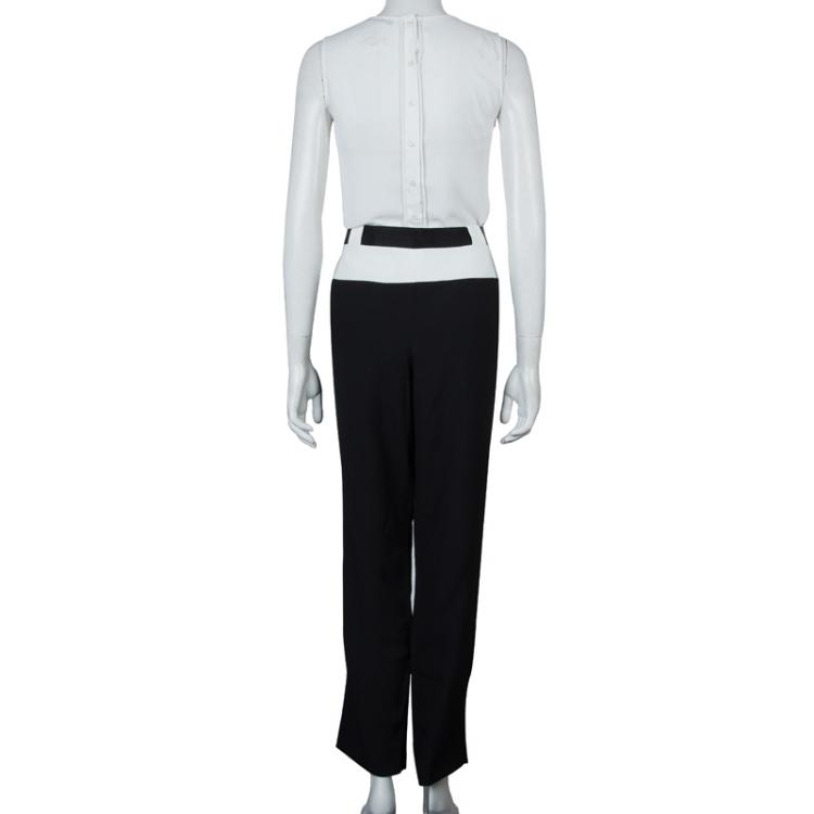 Pre Owned Prabal Gurung Monochrome Leather Trim Detail Trousers L