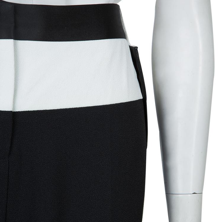 Pre Owned Prabal Gurung Monochrome Leather Trim Detail Trousers L