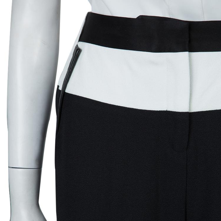 Pre Owned Prabal Gurung Monochrome Leather Trim Detail Trousers L