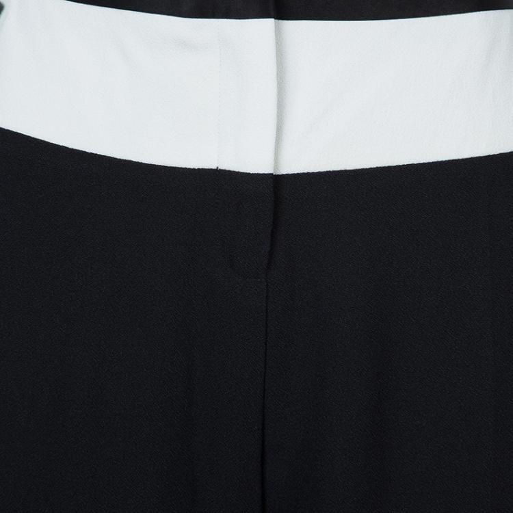 Pre Owned Prabal Gurung Monochrome Leather Trim Detail Trousers L