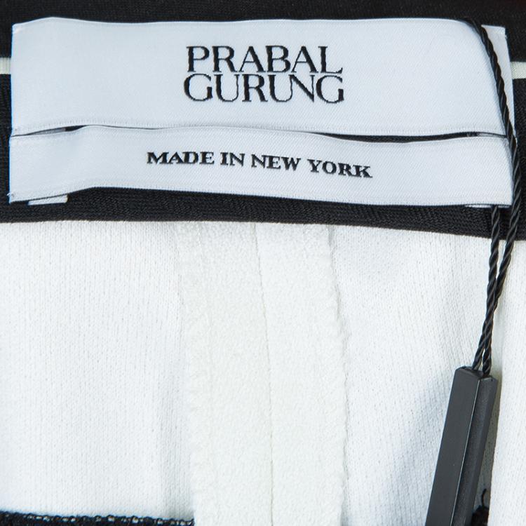 Pre Owned Prabal Gurung Monochrome Leather Trim Detail Trousers L