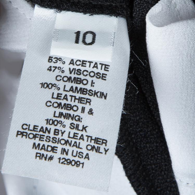 Pre Owned Prabal Gurung Monochrome Leather Trim Detail Trousers L