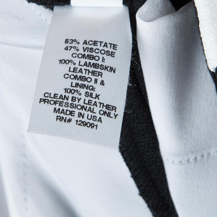 Pre Owned Prabal Gurung Monochrome Leather Trim Detail Trousers L