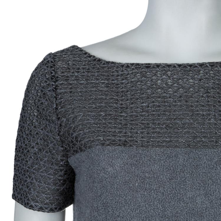 Pre Owned Prabal Gurung Grey Embroidered Mesh Insert Wool Dress S
