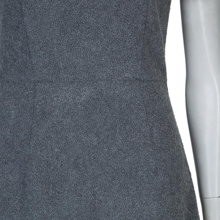 Pre Owned Prabal Gurung Grey Embroidered Mesh Insert Wool Dress S