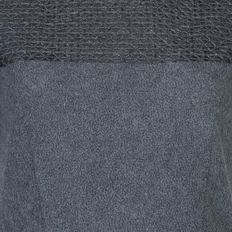 Pre Owned Prabal Gurung Grey Embroidered Mesh Insert Wool Dress S